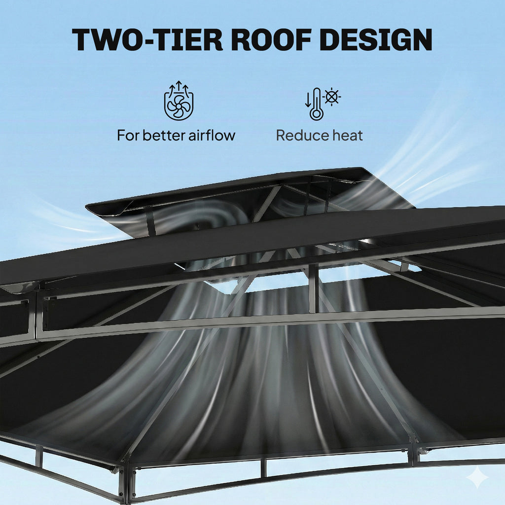 10' x 10' Gazebo, Soft Top Outdoor Gazebo with 2-Tier Roof, Metal Frame, Black