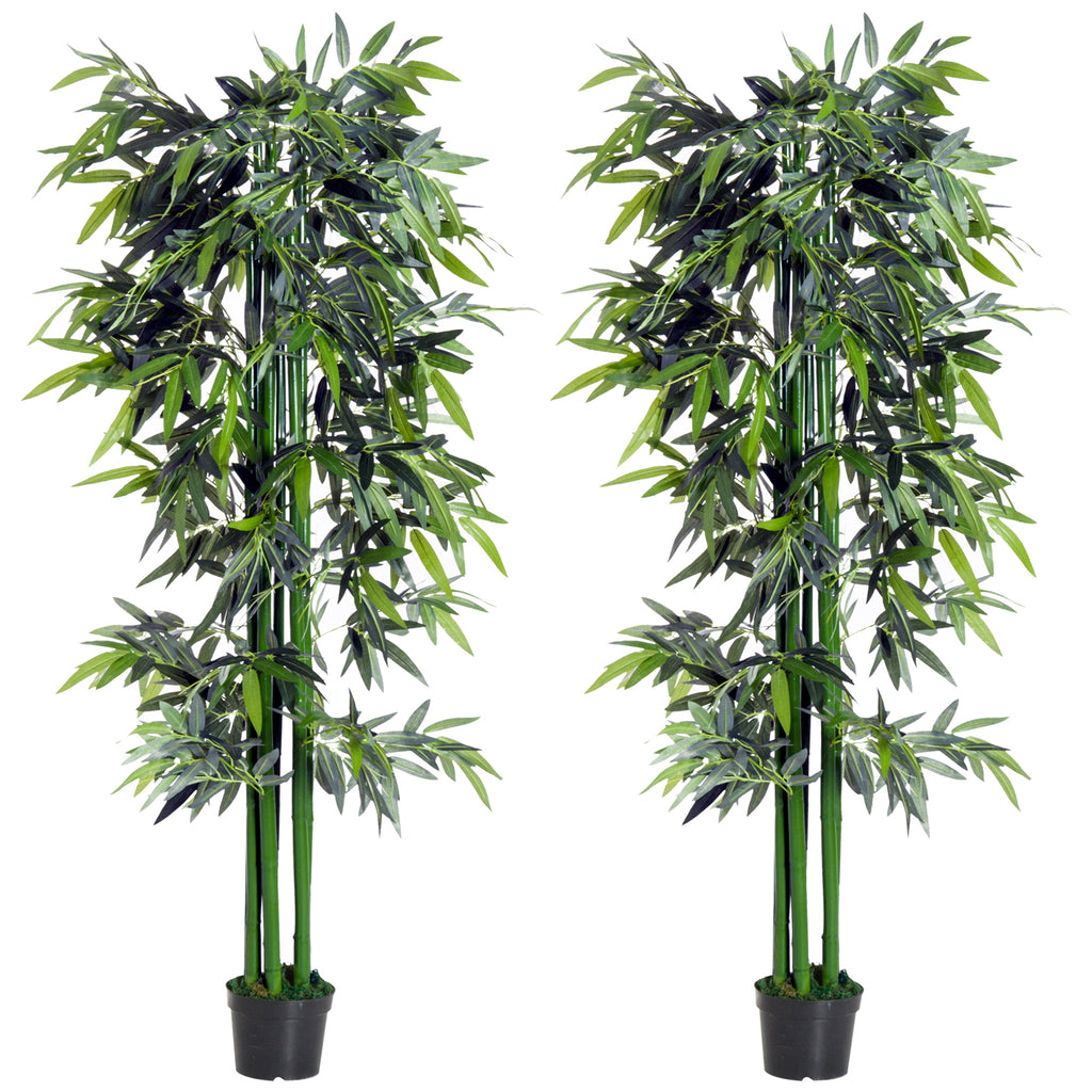 Set of 2 6FT Artificial Bamboo Tree Fake Decorative Plant with Nursery Pot for Indoor Outdoor DÃ©cor