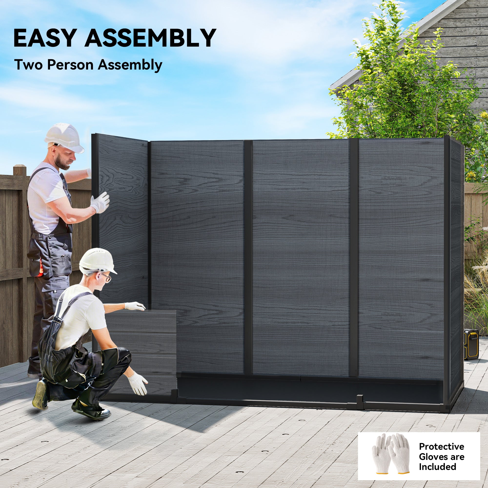 8 x 4 ft Plastic Garden Shed, Wood-Effect Outdoor Storage Shed with Floor, Windows, Lockable Doors and Vents, Dark Grey