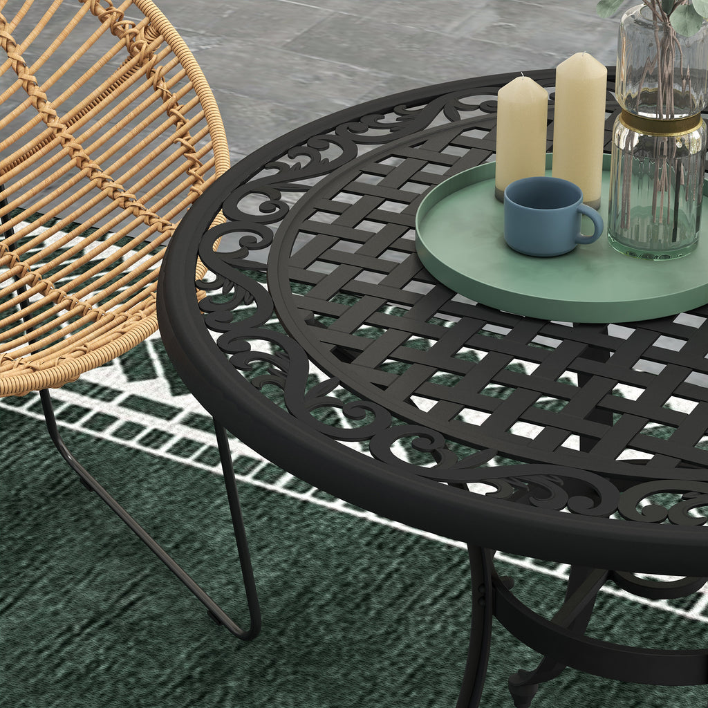 35.5" Round Outdoor Dining Table for 2-4, Cast Aluminum Garden Patio Table with 2" Umbrella Hole, Grid Top, Black