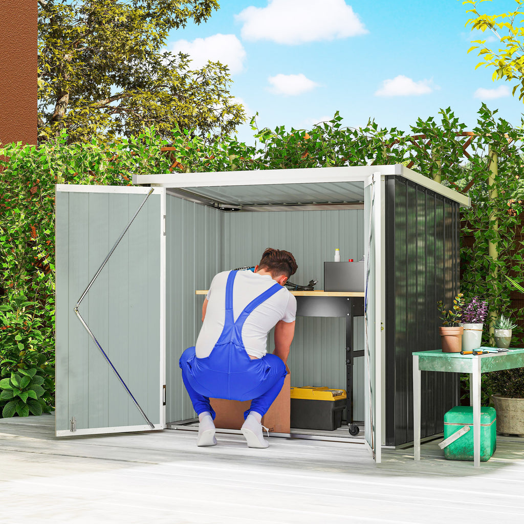 5x3 Lean to Shed with Lockable Door, Durable Metal Shed for Garden, Patio, Lawn, Black