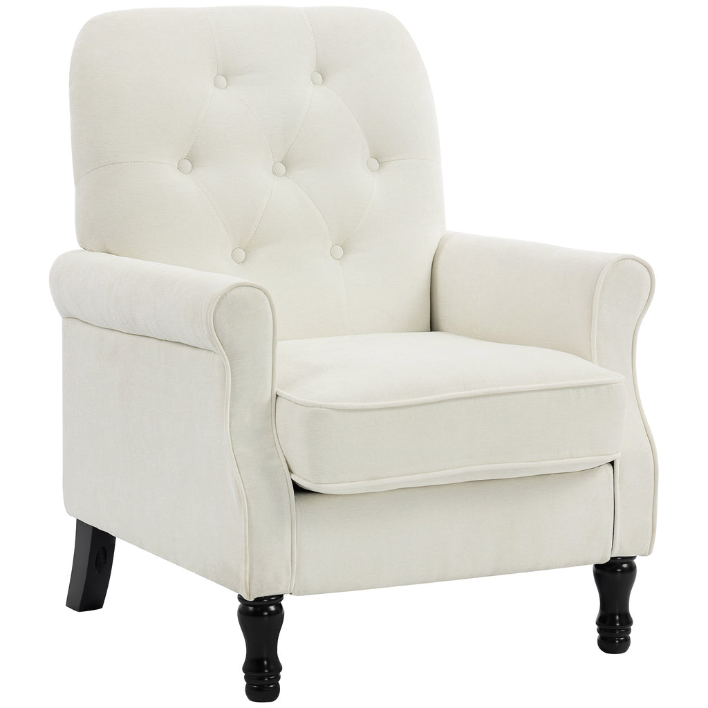 Accent Chair, Mid-Century Modern Armchair with Thick Padded Seat, Spring Cushion, Solid Wood Legs, Cream White
