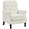 Accent Chair, Mid-Century Modern Armchair with Thick Padded Seat, Spring Cushion, Solid Wood Legs, Cream White