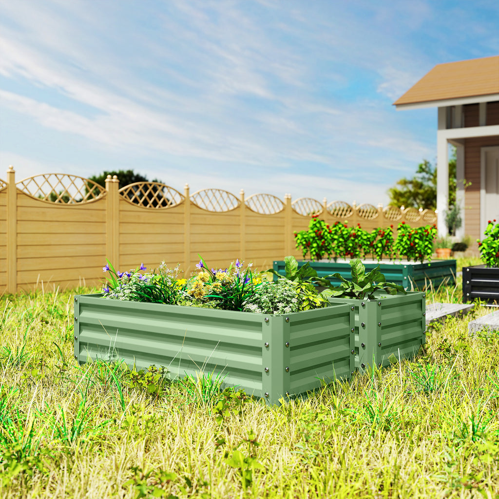 Galvanized Raised Garden Beds, Outdoor Planter Box, Set of 2, for Flowers, Herbs and Vegetables, Light Green