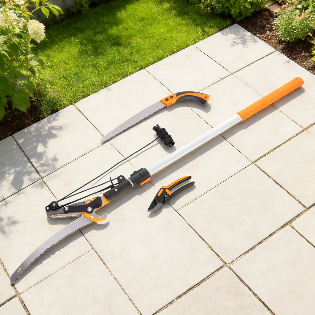 2-In-1 Manual Pole Saw, Hand Pruning Saw, Secateurs with Safety Lock, 6.5ft Aluminium Telescopic Pole Pruner