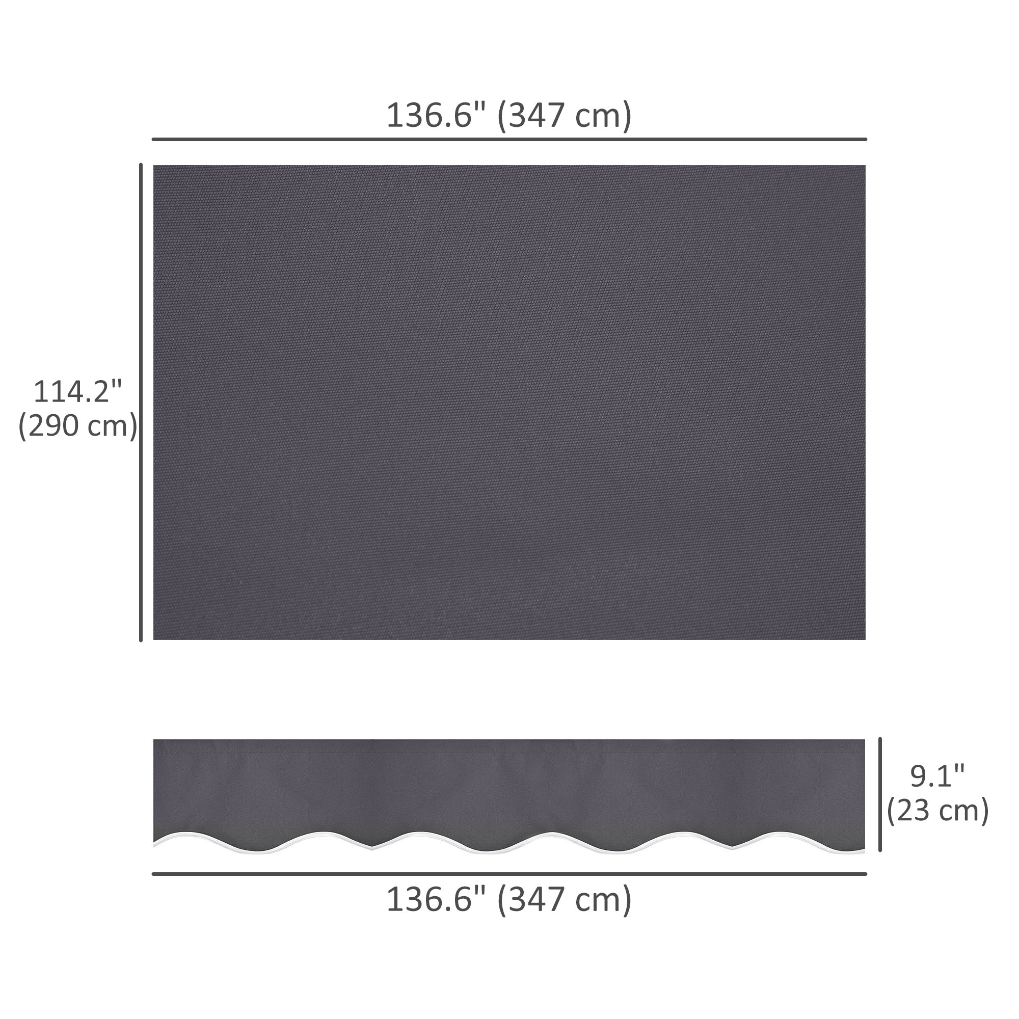 11' x 10' Retractable Awning Fabric Replacement Outdoor Sunshade Canopy Awning Cover, UV Protection, Grey