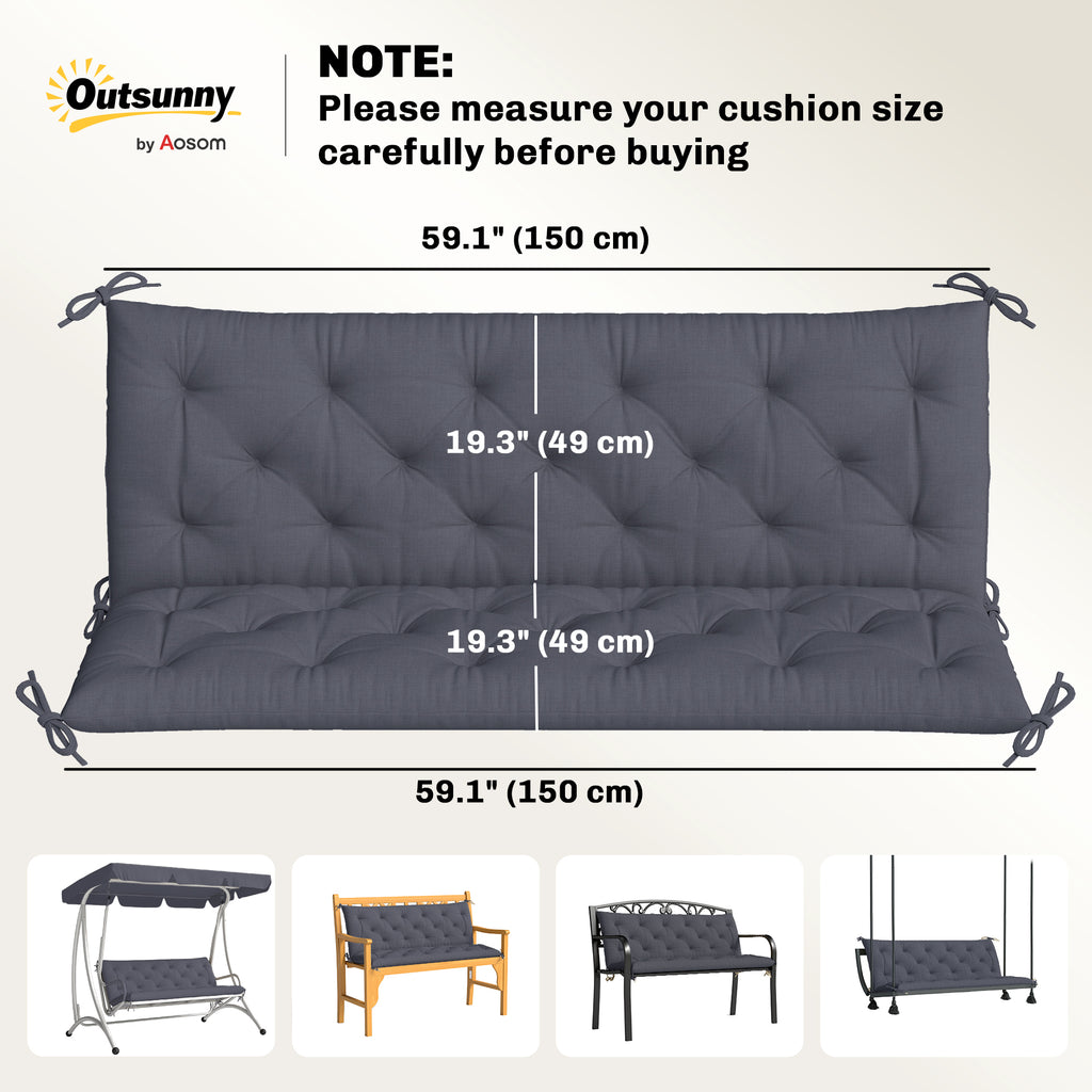 3 Seater Outdoor Seat Pads Bench Swing Chair Replacement Cushions Backrest for Patio Garden, Dark Grey