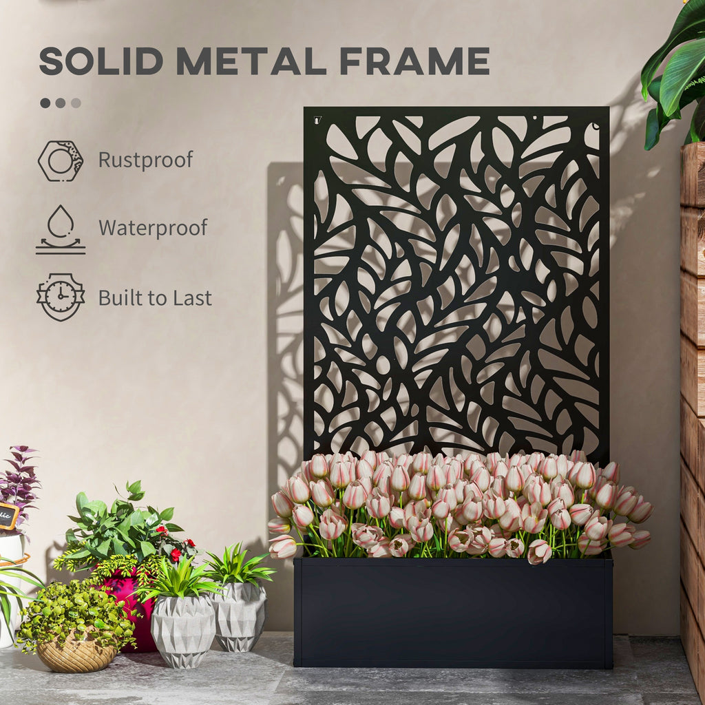 Metal Outdoor Privacy Screen with Raised Graden Bed, Privacy Panel and Planter Box, Wall-Mounted or Freestanding