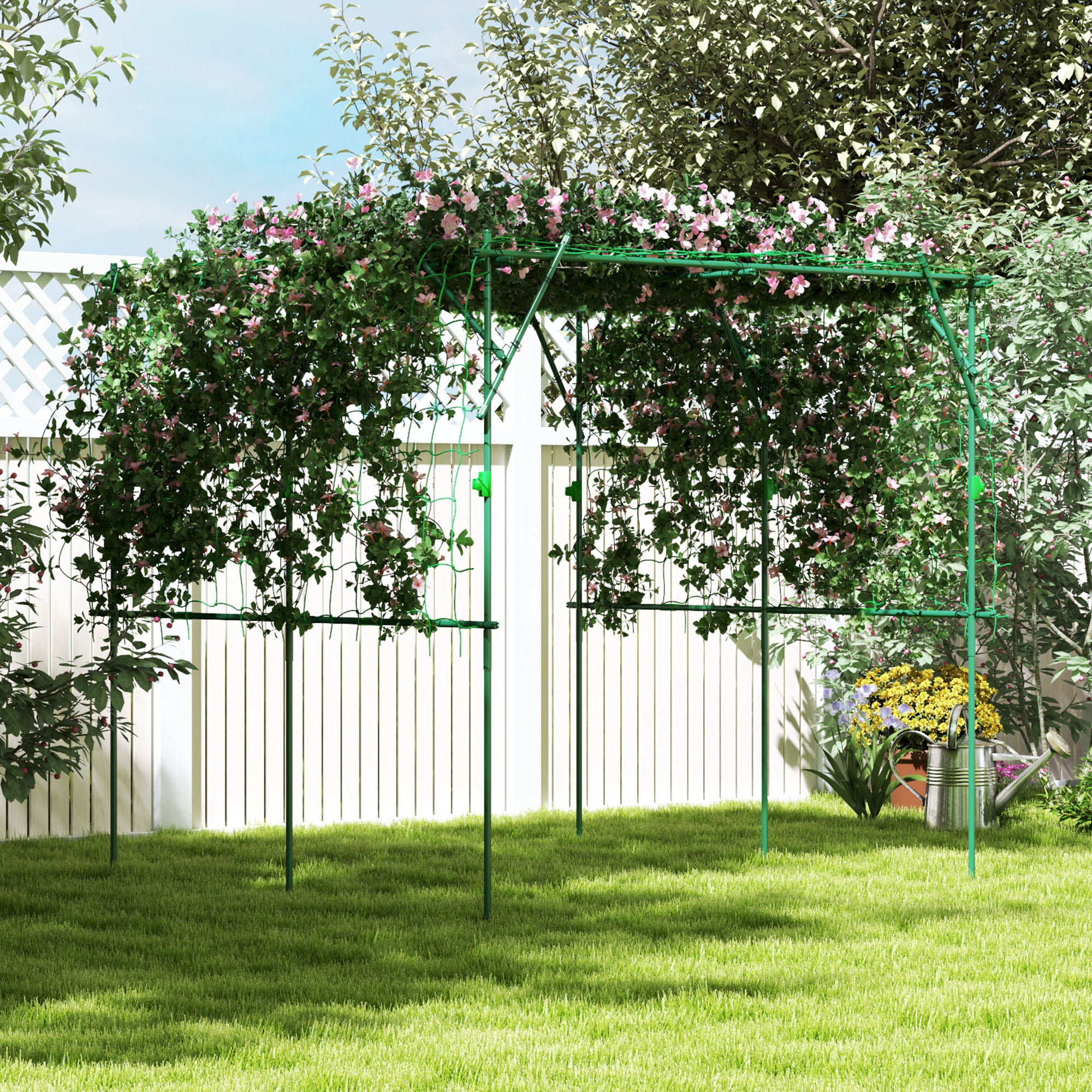 Garden Arch Cucumber Trellis for Climbing Plants, 7.3 FT Tall Metal Plant Trellis Support with Climbing Net, Green
