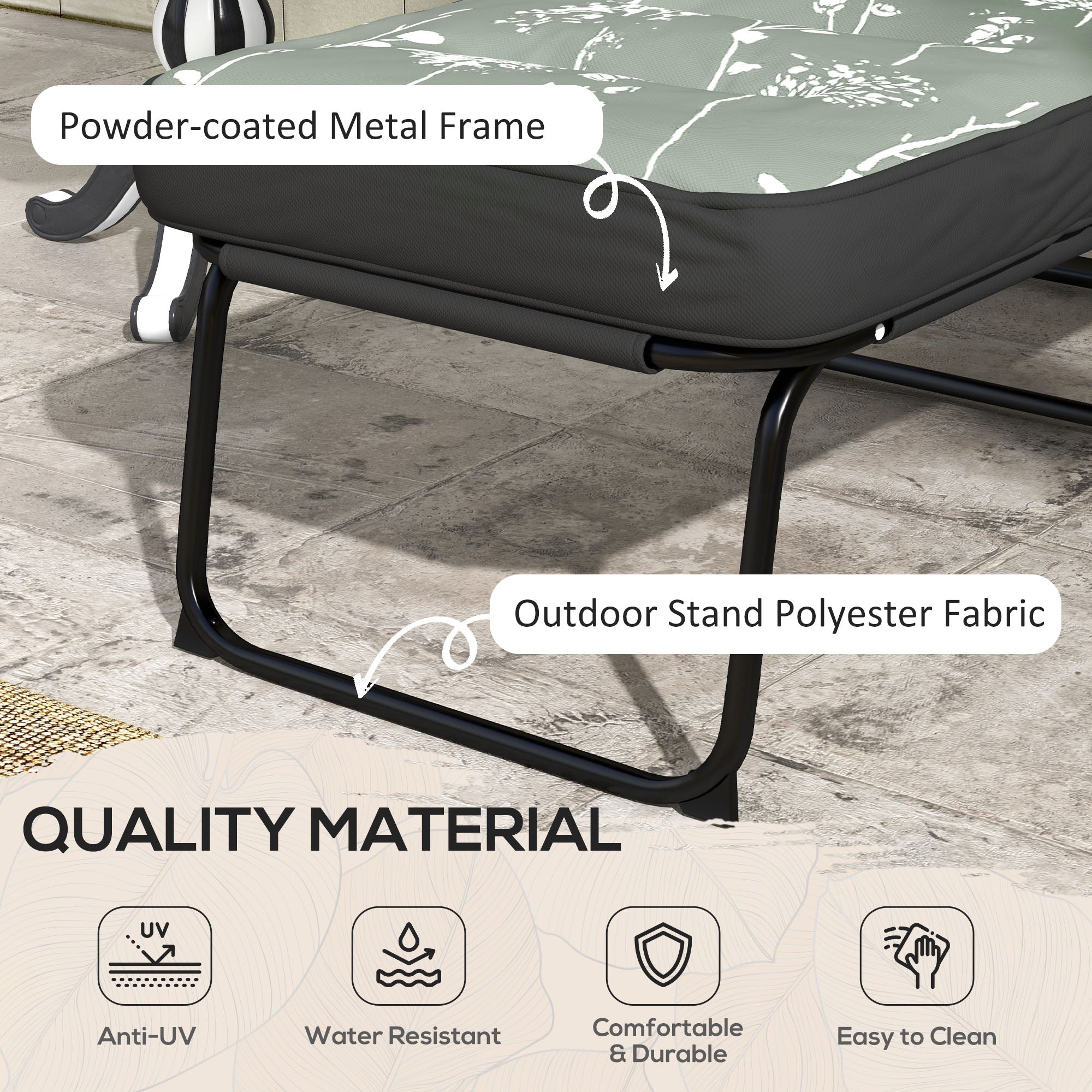 Outdoor Lounge Chair with Padded Cushion, Folding Reclining Patio Garden Chair with Recline Back, Footrest, for Poolside, Patio, Grey