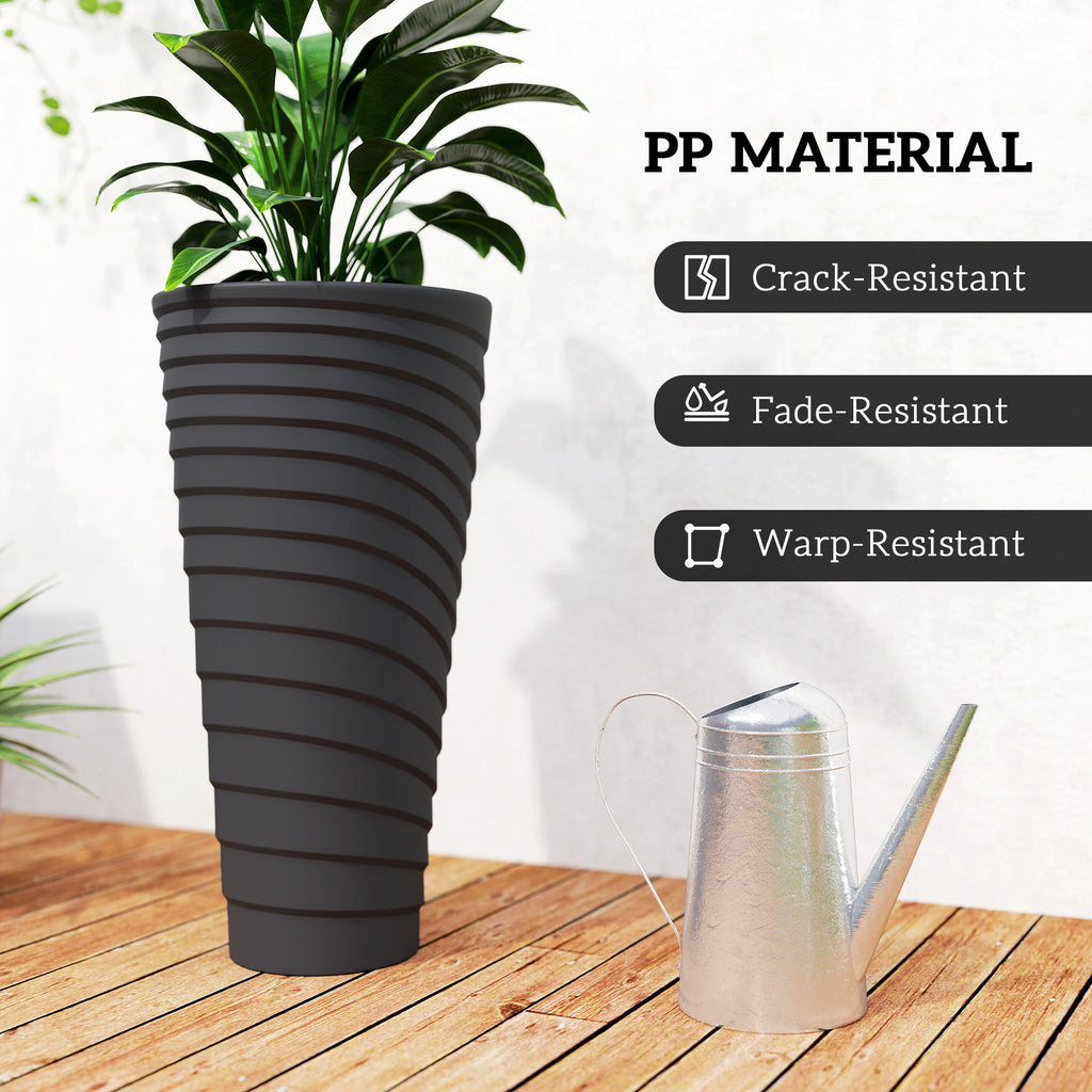 29" Tall Planters Set of 2, Indoor Outdoor Stackable Taper Planters with Drainage Holes, Black