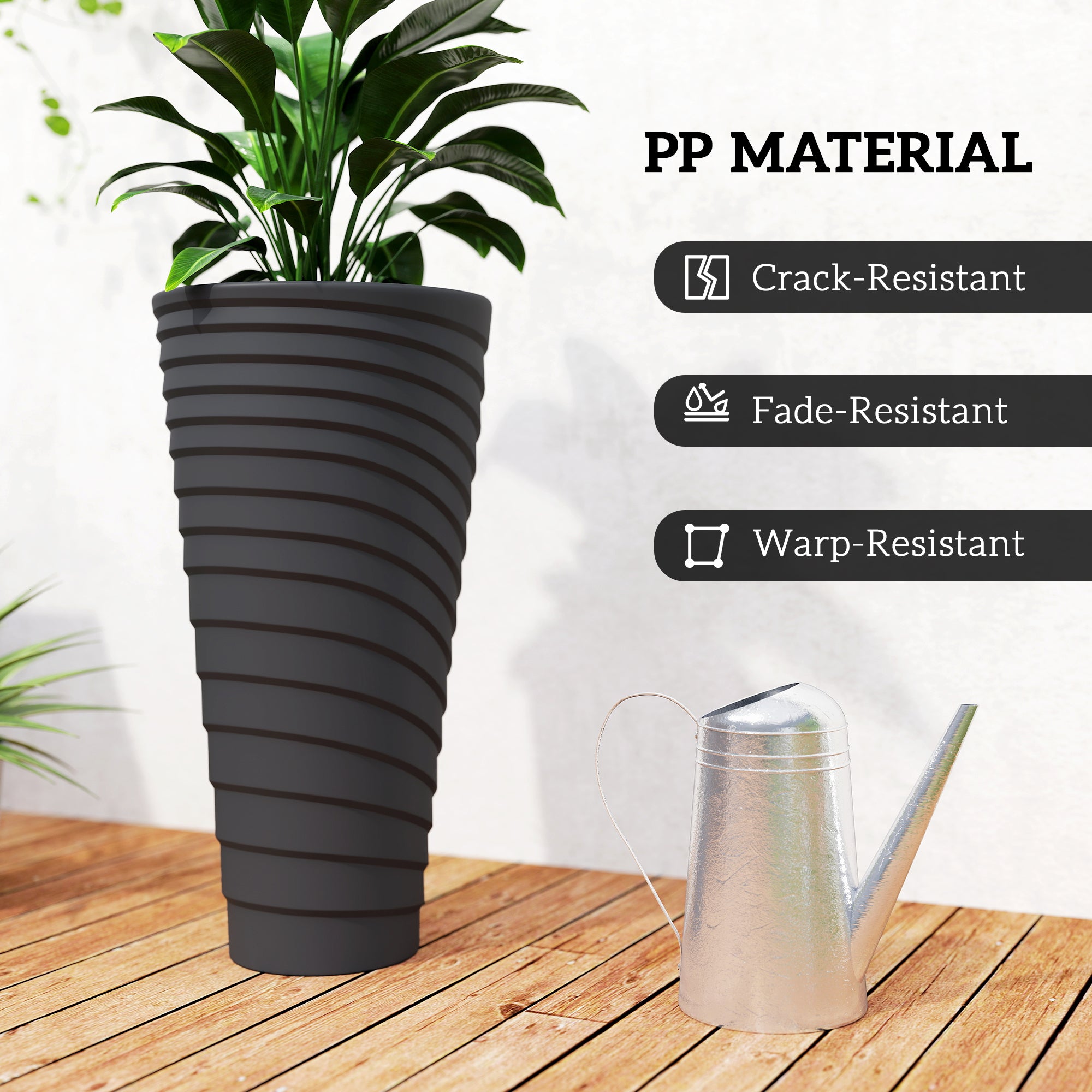 29" Tall Planters Set of 2, Indoor Outdoor Stackable Taper Planters with Drainage Holes, Black