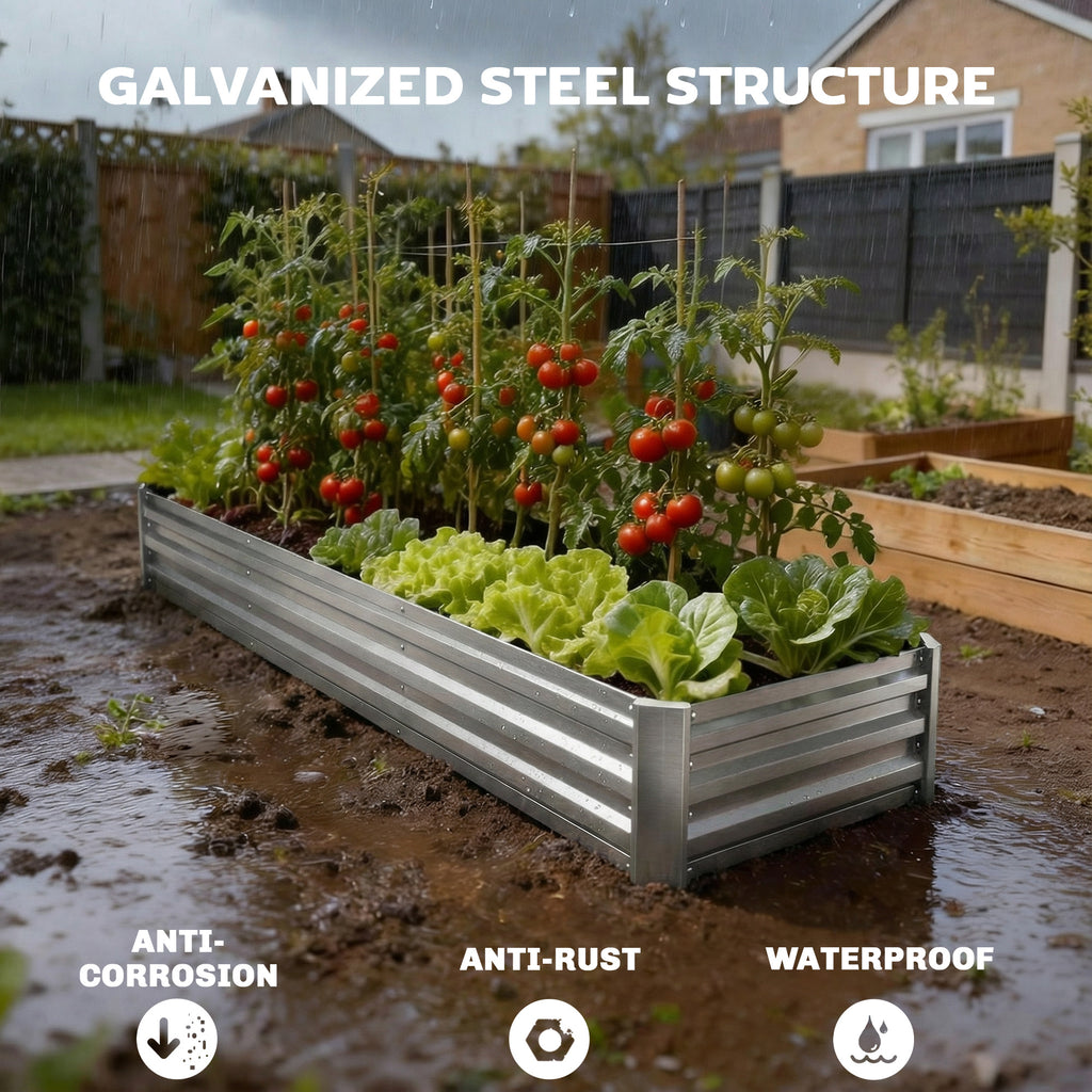 8' x 2' x 1' Galvanized Raised Bed, Large Elevated Planter Box for Growing Flowers, Herbs and Vegetables, Silver
