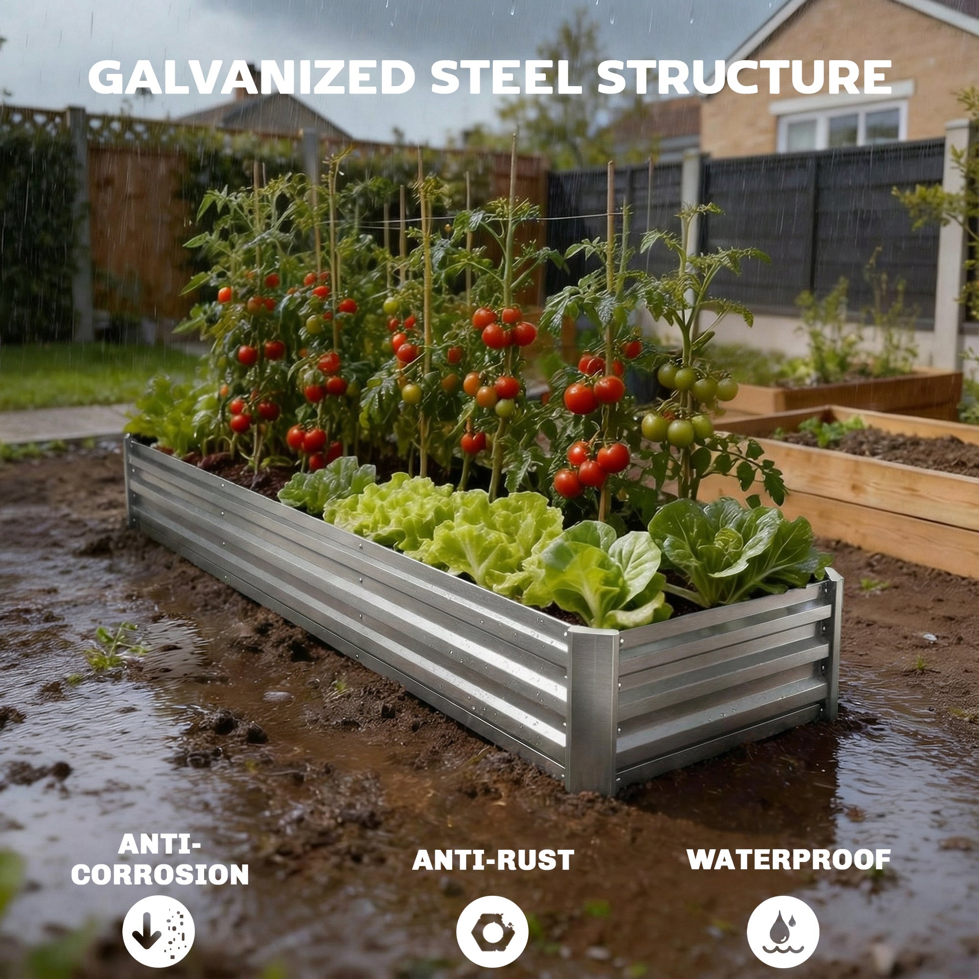 8' x 2' x 1' Galvanized Raised Bed, Large Elevated Planter Box for Growing Flowers, Herbs and Vegetables, Silver