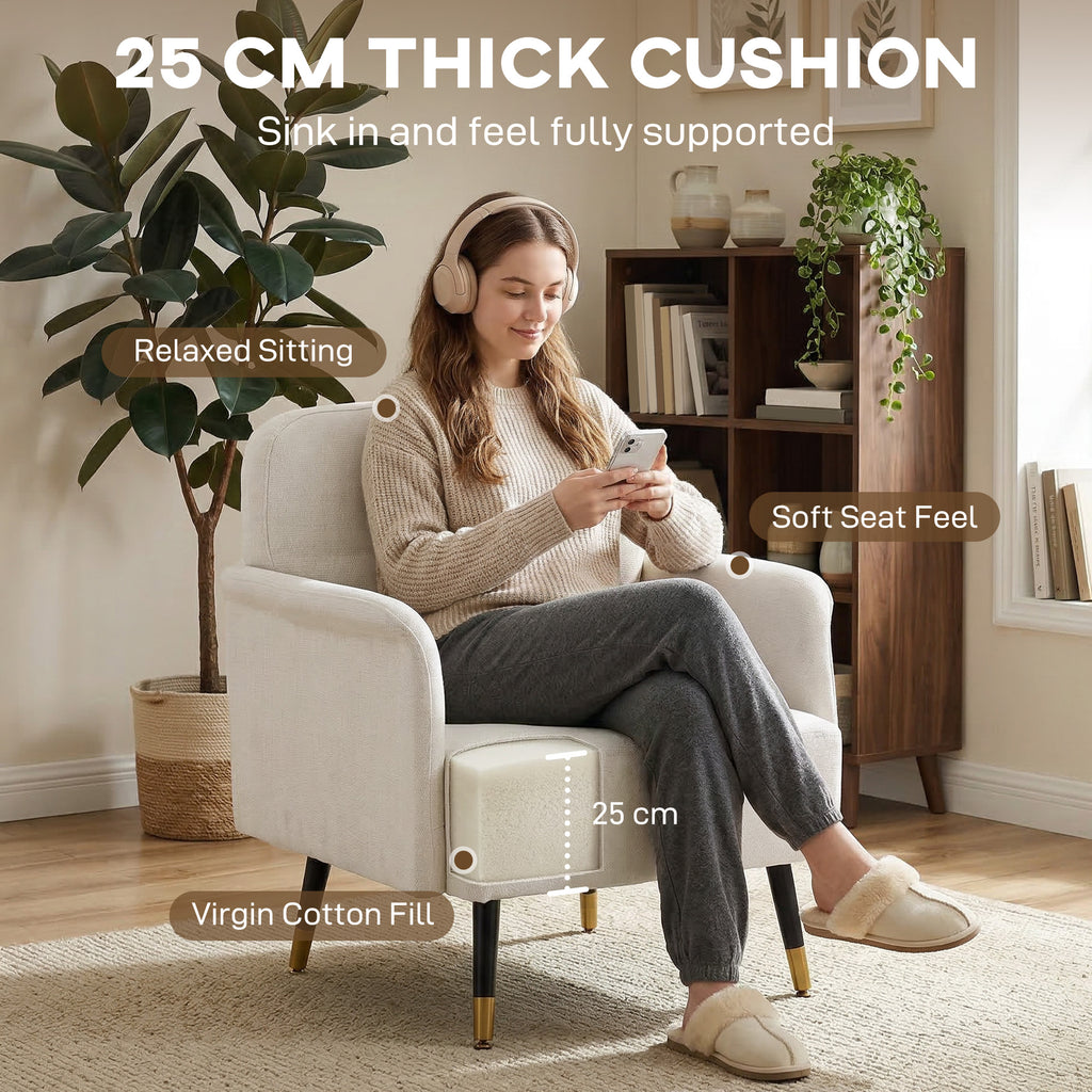 Accent Chair Modern Tufted with Metal Legs Upholstered Reading Armchair for Living Room Cream White