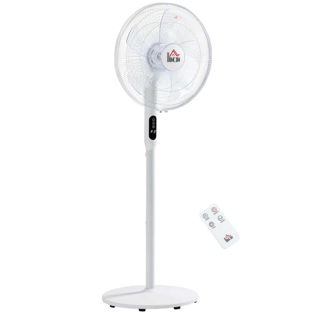 Floor Standing Fan with Remote Control, Oscillating, LED Screen, Stand Up Cooling Fan, Tall Pedestal Electric Fan for Home Bedroom, White