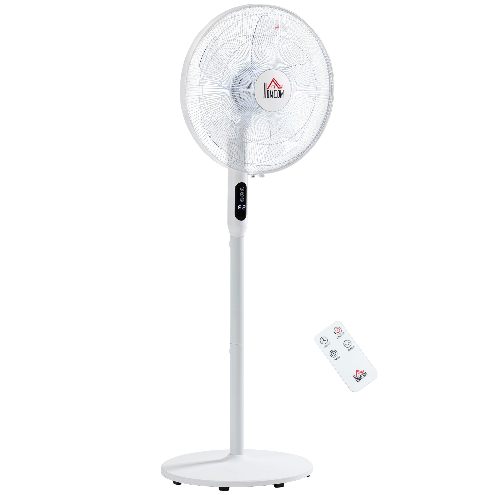 Floor Standing Fan with Remote Control, Oscillating, LED Screen, Stand Up Cooling Fan, Tall Pedestal Electric Fan for Home Bedroom, White