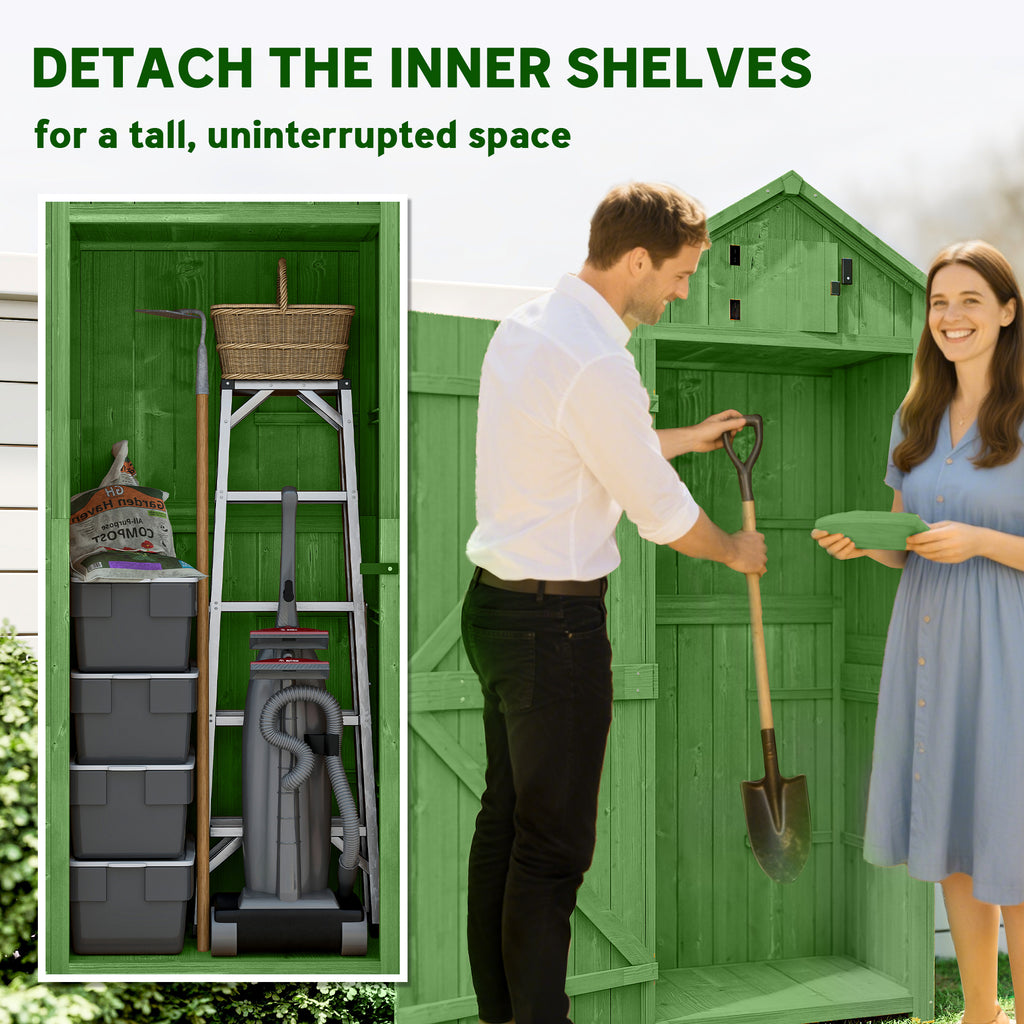 30" x 21" x 71" Garden Storage Shed, Outdoor Tool Utility Storage House  with 3 Tier Shelves and Roof, Green