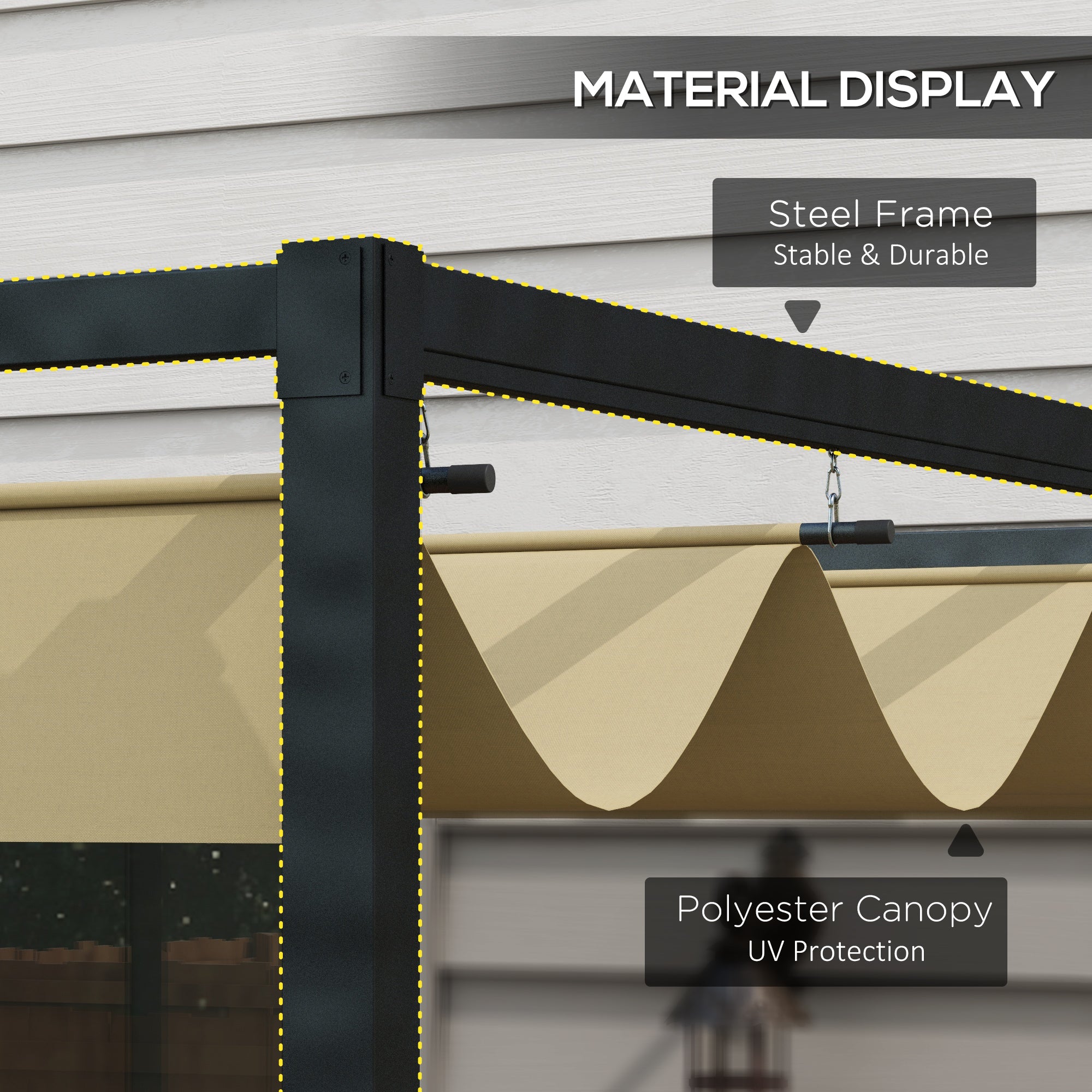 13' x 10' Patio Pergola with Retractable Canopy, Outdoor Sun Shelter, Yard Shade, Khaki