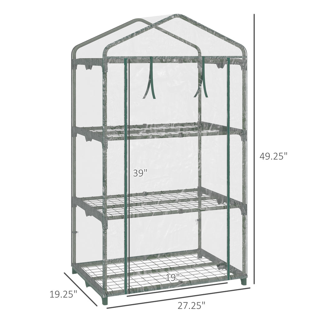 3 Tier Mini Greenhouse, Portable Outdoor Flower Stand with Shelf Clips, Indoor Greenhouse with Plastic Cover and Steel Frame, Transparent, 27" x 19" x 49"