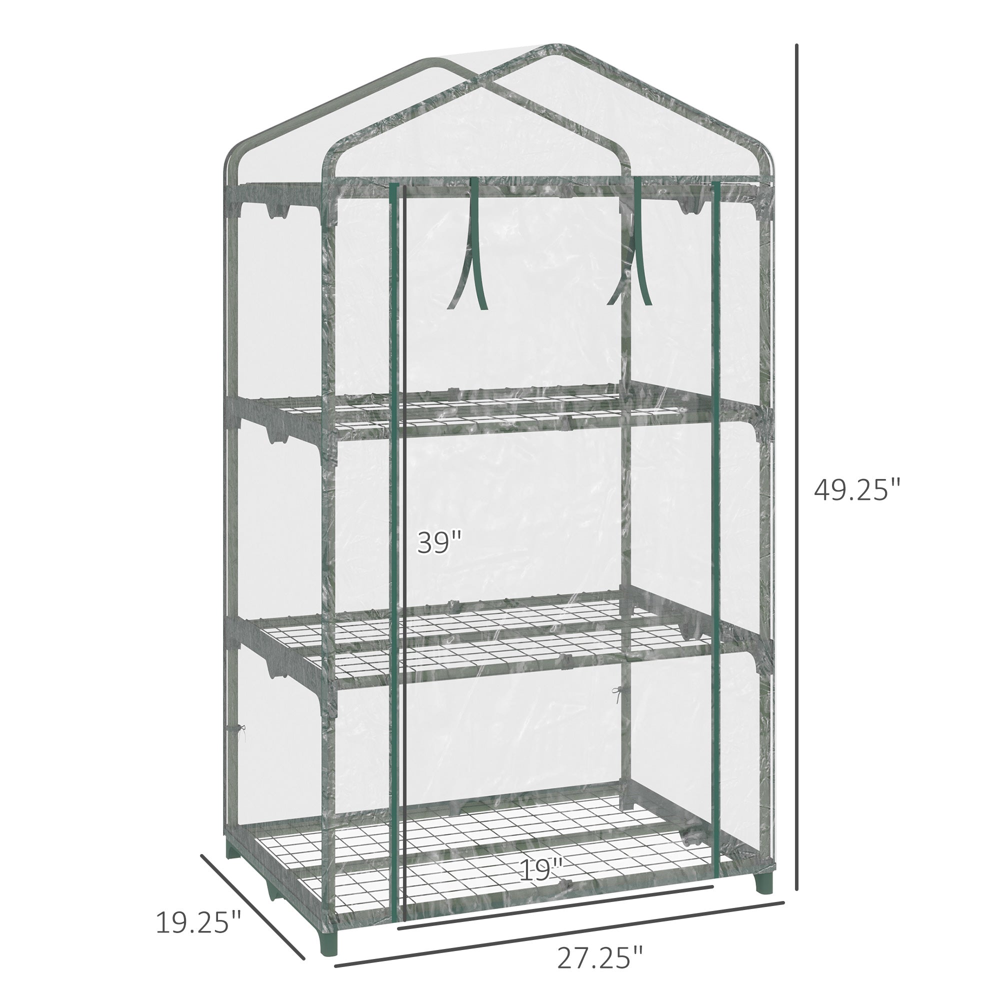 3 Tier Mini Greenhouse, Portable Outdoor Flower Stand with Shelf Clips, Indoor Greenhouse with Plastic Cover and Steel Frame, Transparent, 27" x 19" x 49"