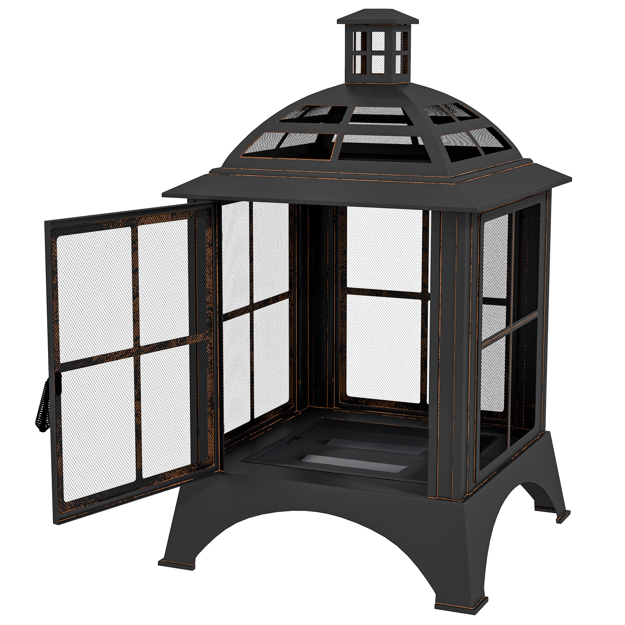 Wood-Burning Fire Pit, Chimney Style Firepit with Poker, 28" x 28", Black