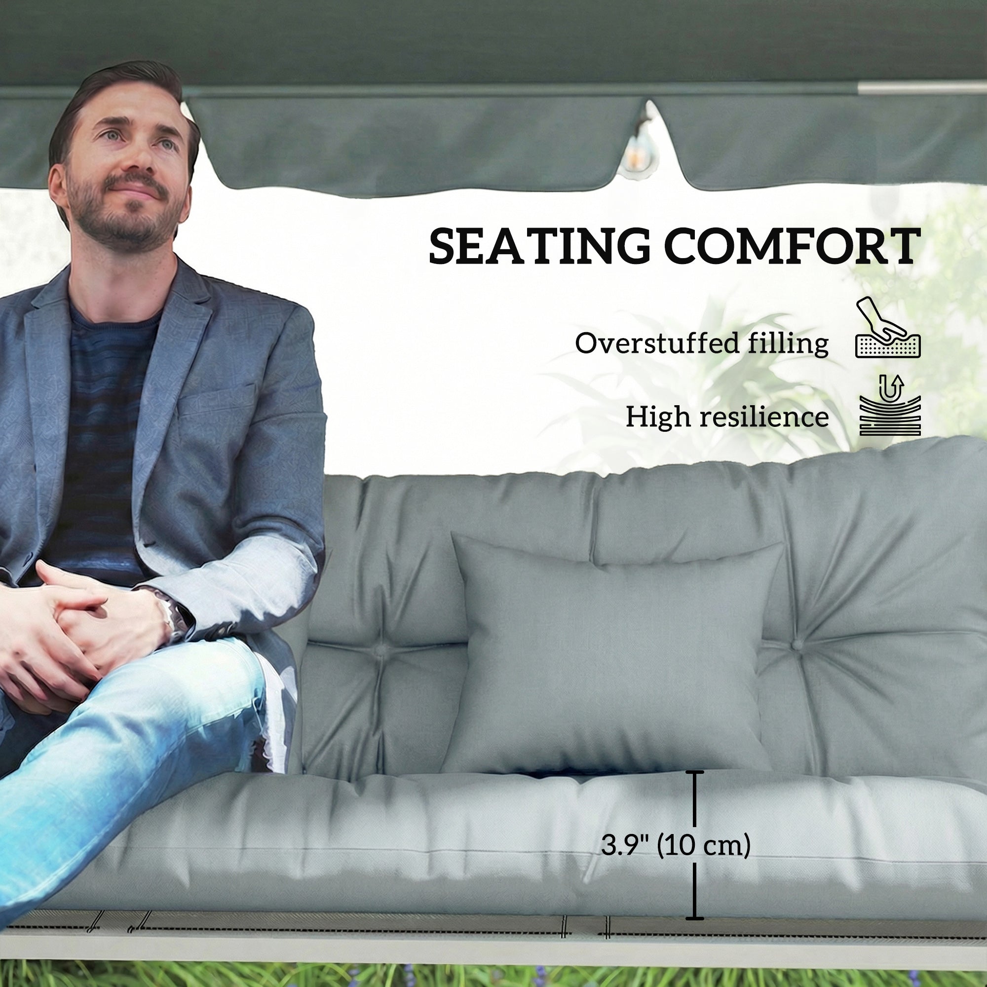 4-Piece Back and Seat Cushion Pillows Replacement and Pillows, Patio Chair Cushions Set with Ties, Light Grey