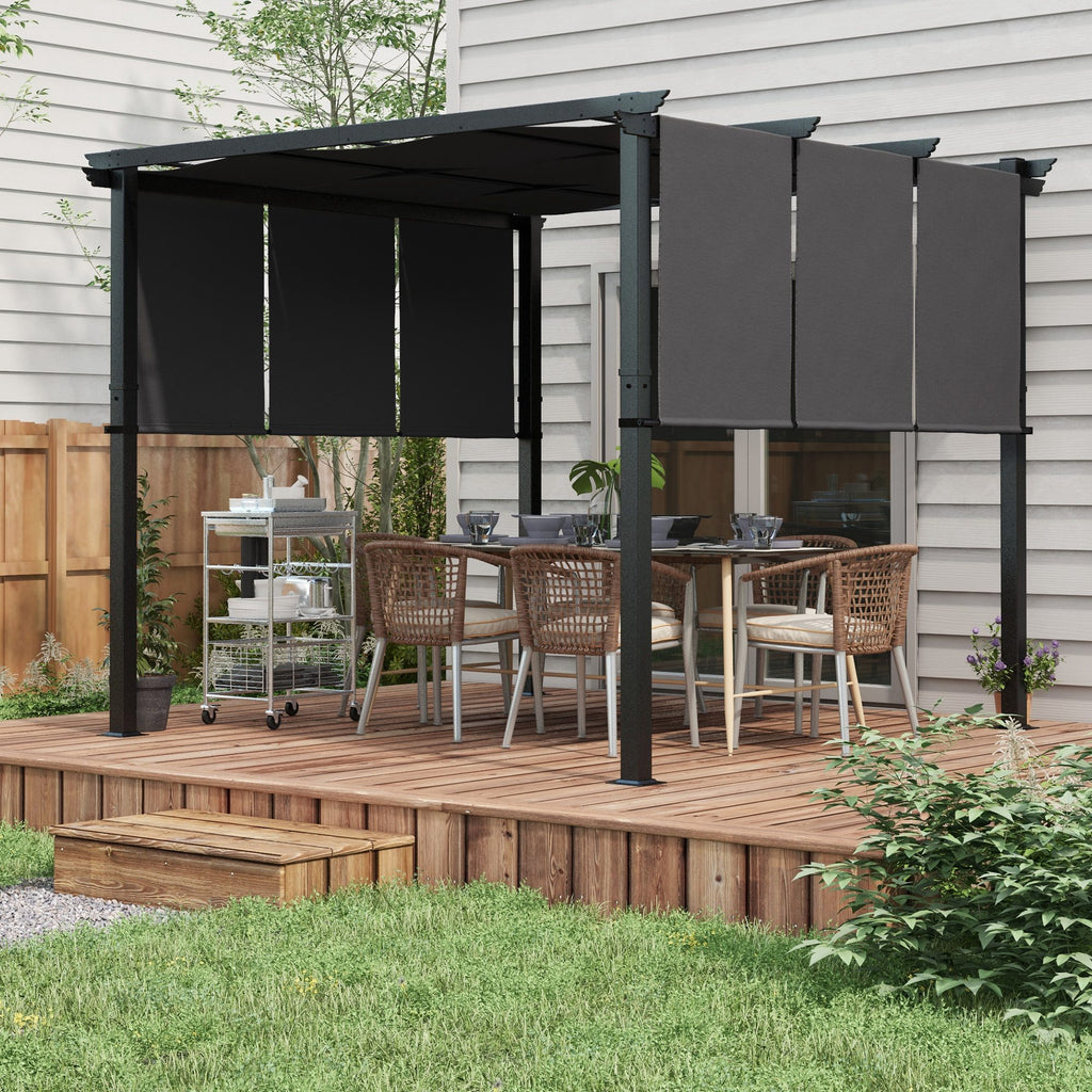 10' x 10' Metal Pergola, Outdoor Pergola with Retractable Canopy, for Garden, Patio, Backyard, Deck, Charcoal Grey