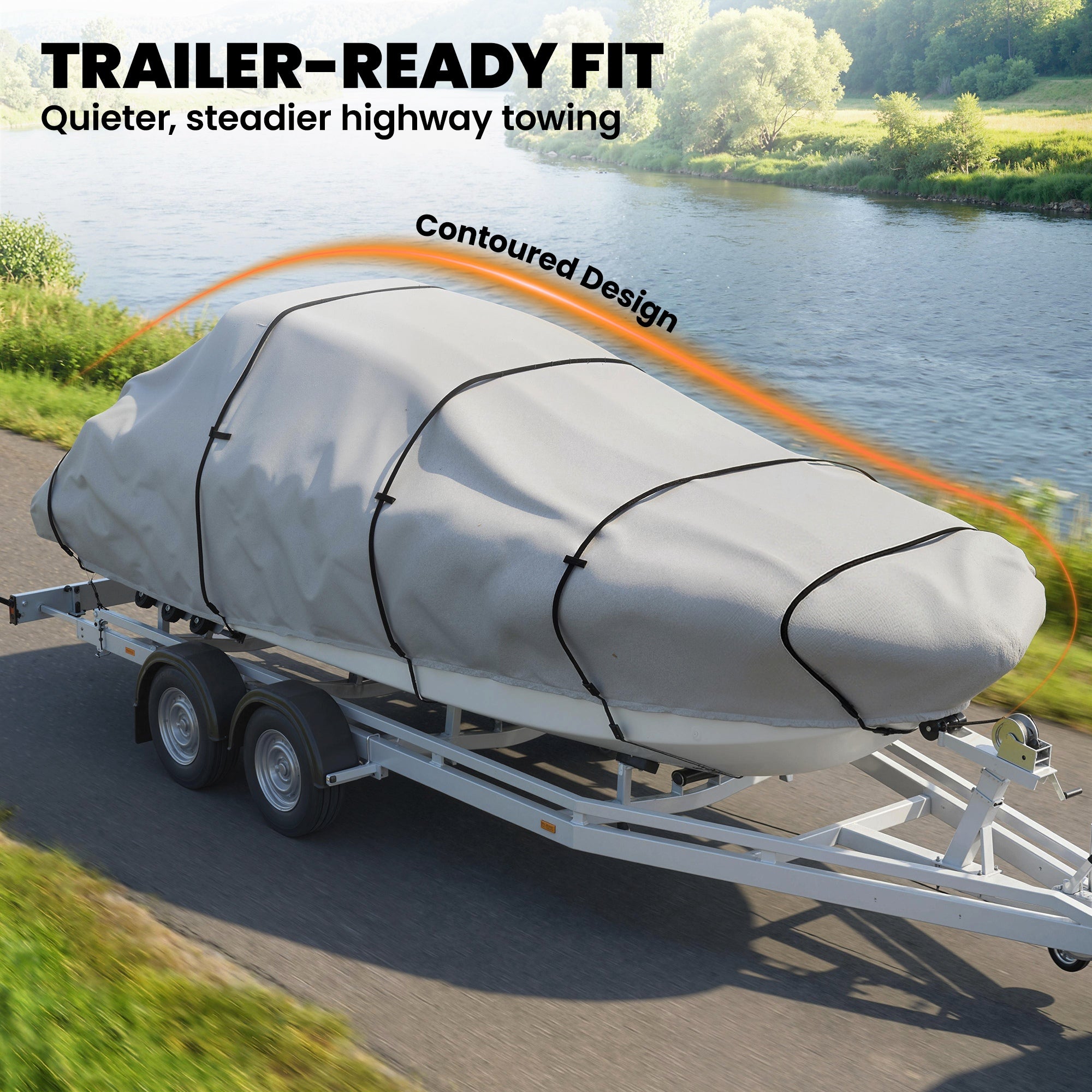 19-20 Ft Trailer Boat Cover, 3000mm Waterproof Universal Boat Cover with Quick-Fasten Buckles, Light Grey