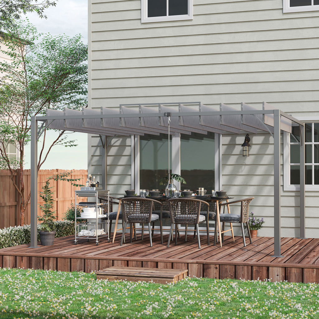 12.8' x 9.7' Outdoor Pergola with Retractable Roof, Aluminium Louvered Pergola Canopy Gazebo for Lawn Garden Patio, Grey