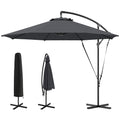 9.5' Cantilever Umbrella with Wind Protection Strap and Cover, Hanging Umbrella with Crank and Cross Base, UPF 50+, Grey