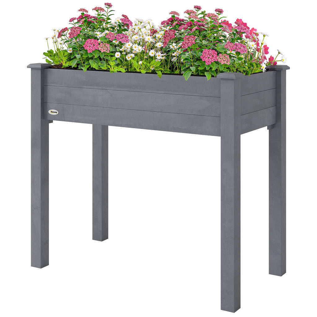 34"x18"x30" Wooden Raised Garden Bed, Elevated Planter Box with Legs, Drainage Holes, Inner Bag for Garden, Dark Grey