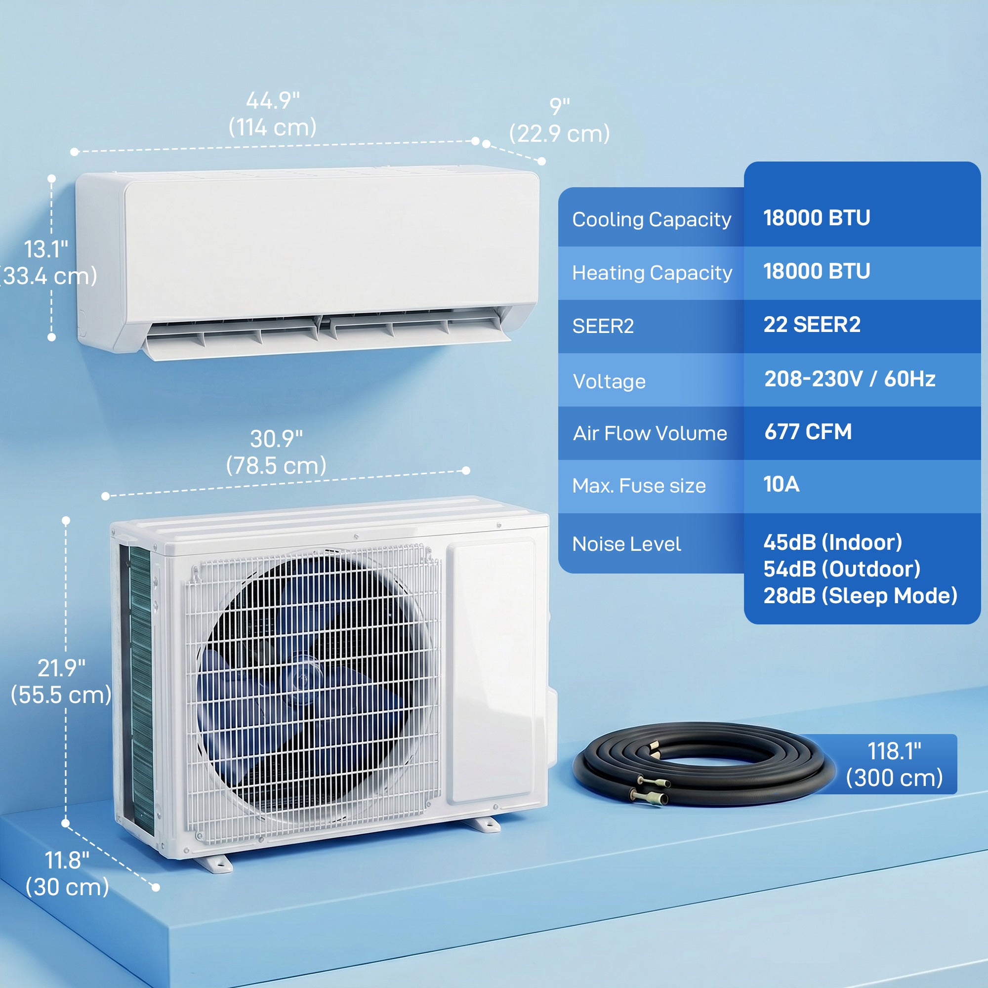 18000 BTU Mini Split Air Conditioner, 22 SEER2 230V Wifi Enabled Inverter AC Unit & Heat Pump Cools up to 1250 Sq. Ft