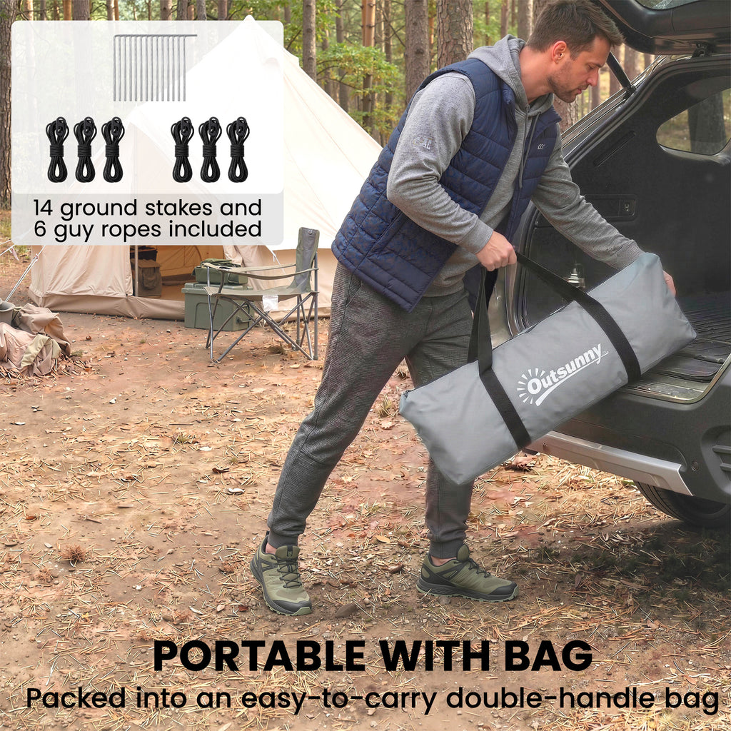 3-4 Person Camping Tent with 2 Rooms, 3000mm Waterproof Portable Family Tent with Carry Bag, Grey