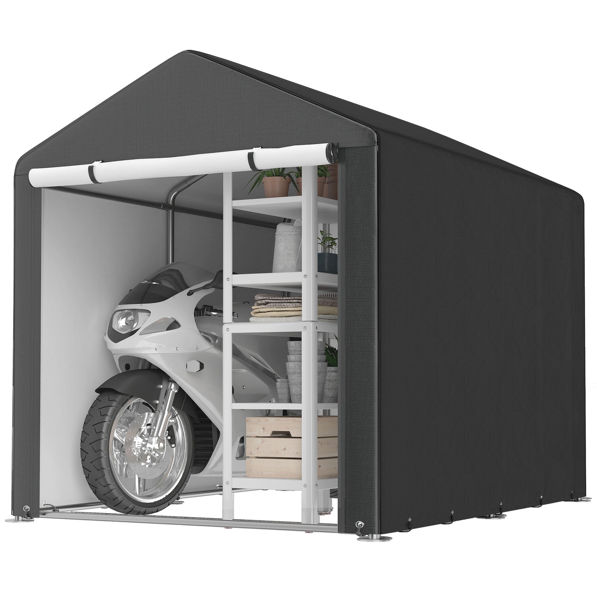 Portable Bicycle Shed with Galvanised Steel Frame and Large Door, Waterproof Outdoor Shed for Garden Tools, Black