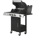 3 Burner Propane Gas Grill with Side Burner, 36,000 BTU BBQ Grill with Cast Iron Grates, Wheels, Warming Rack, Cabinet