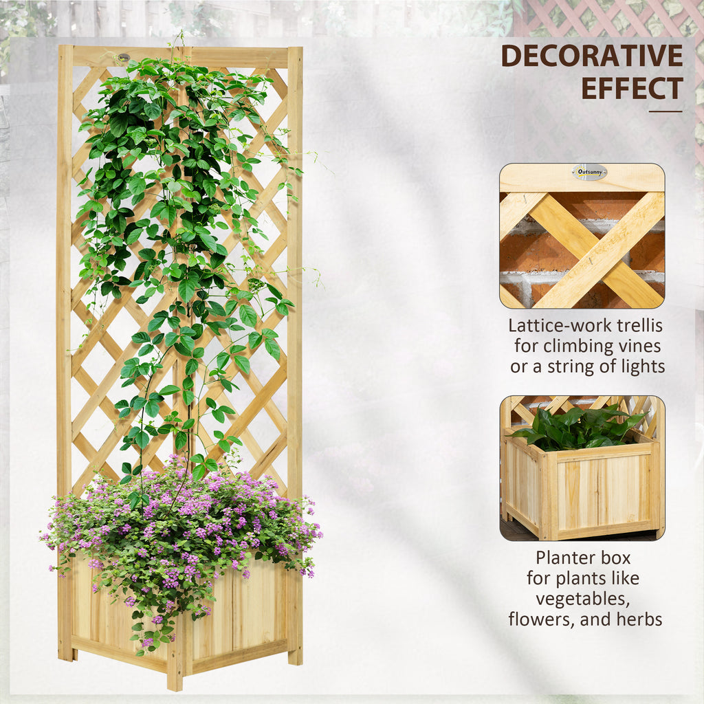 Raised Garden Bed Wood Planter with Trellis for Vine Climbing, 16" x 16" x 57", Natural