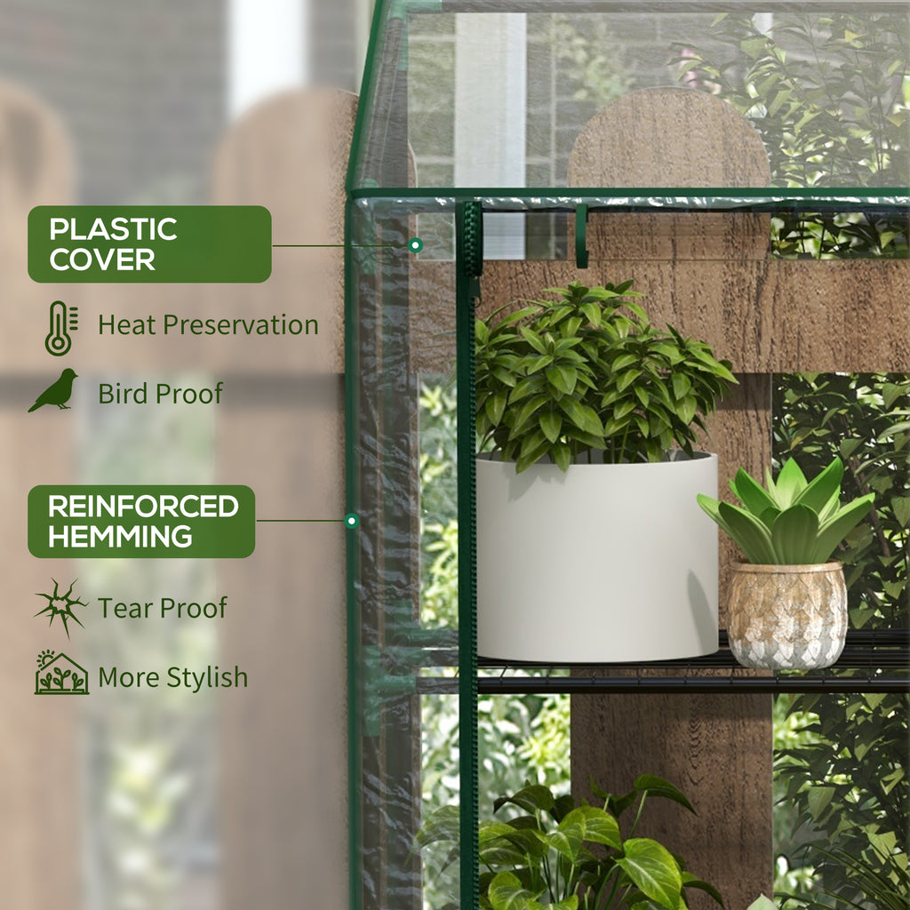 Portable Mini Greenhouse Green House with 3 Tier Shelves, Reinforced Cover, Roll-up Doors, 56.3" x 18.1" x 59.4"