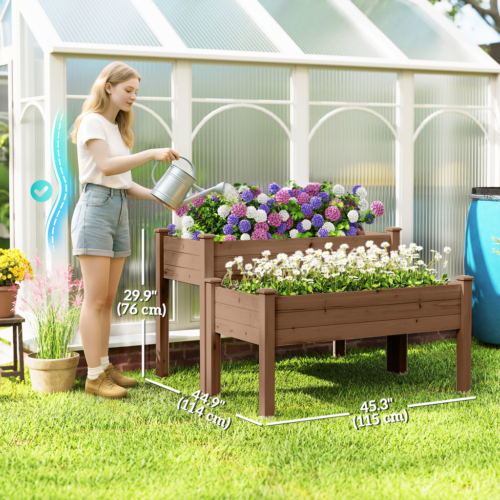 2 Tiers Raised Garden Bed, Wooden Elevated Planter Box with Legs, Gardening Planting Bed, Carbonised