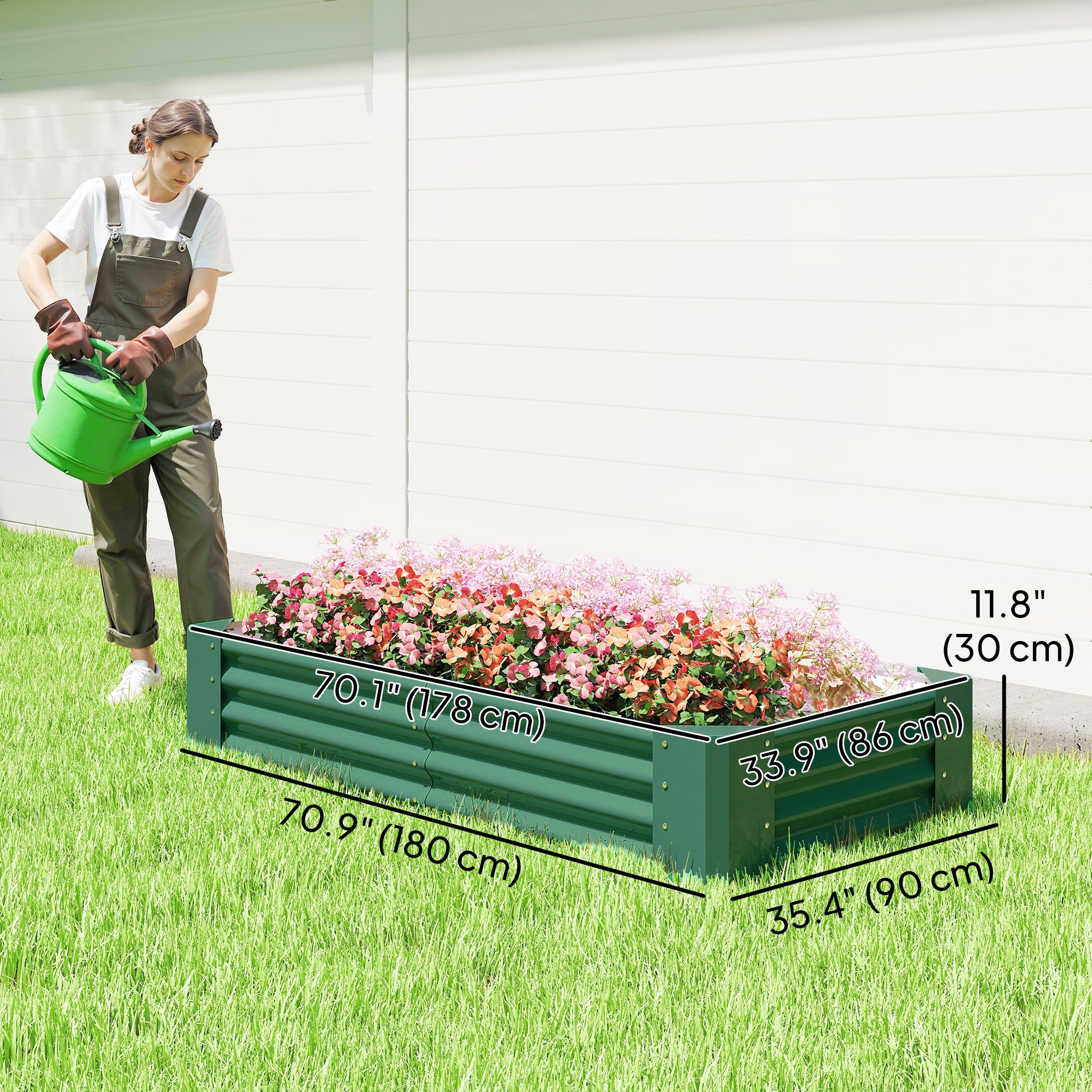6 x 3 x 1ft Galvanized Raised Garden Bed, Reinforced Outdoor Planter Box with Open Bottom, Green