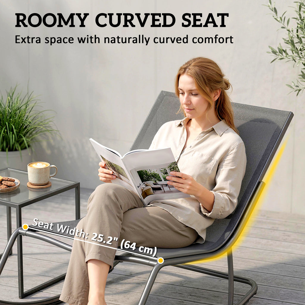 Outdoor Rocking Chair, Oversized Rocking Patio Chair with 25" Extra Wide Mesh Seat and Cushion, Khaki