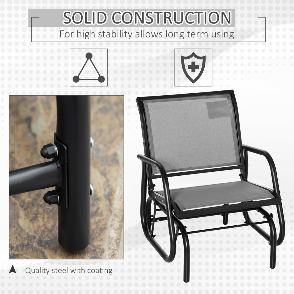 Patio Glider with Breathable Mesh Fabric Seat & Backrest, Metal Frame Outdoor Glider Swing Chair with Armrests, Grey