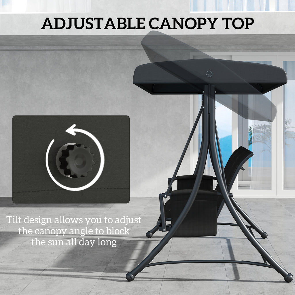 3 Person Outdoor Porch Swing Chair with Adjustable Canopy, Black