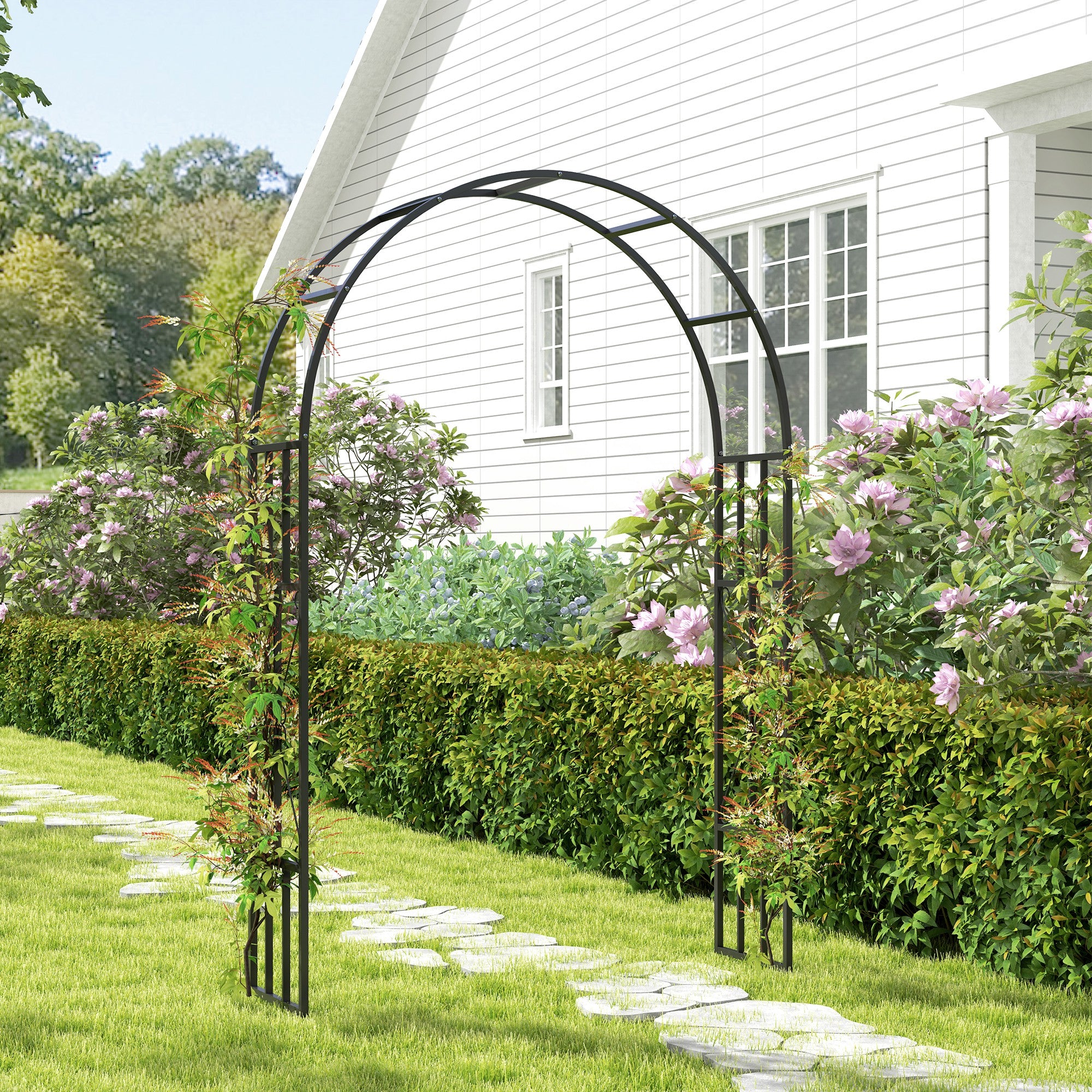 7.3ft Steel Garden Arch Trellis, Garden Arbor Trellis for Climbing Plants Roses Wisteria Vines, Flower Arch Wedding Arch Stand for Bridal Party Ceremony Decoration, Black