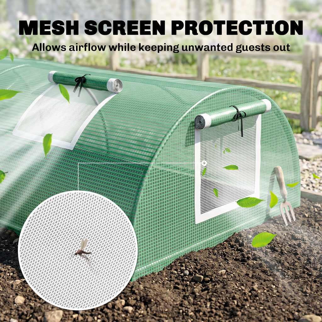 Portable Mini Greenhouse, Tunnel Growing Tent with 5 Mesh Windows and Steel Frame, 7' x 3' x 2', Green