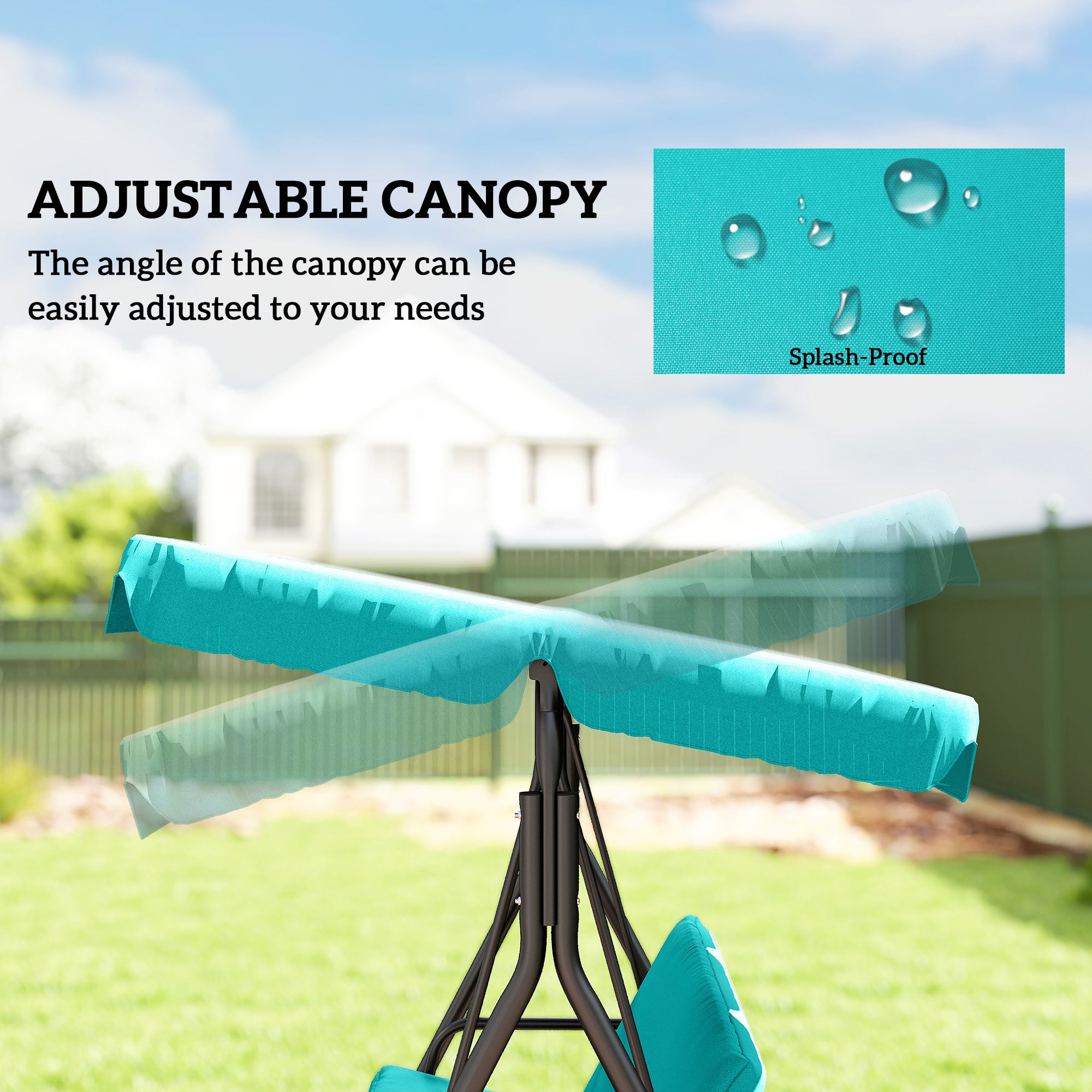 3-Seater Outdoor Porch Swing with Adjustable Canopy, Patio Swing Chair for Garden, Poolside, Backyard, Teal
