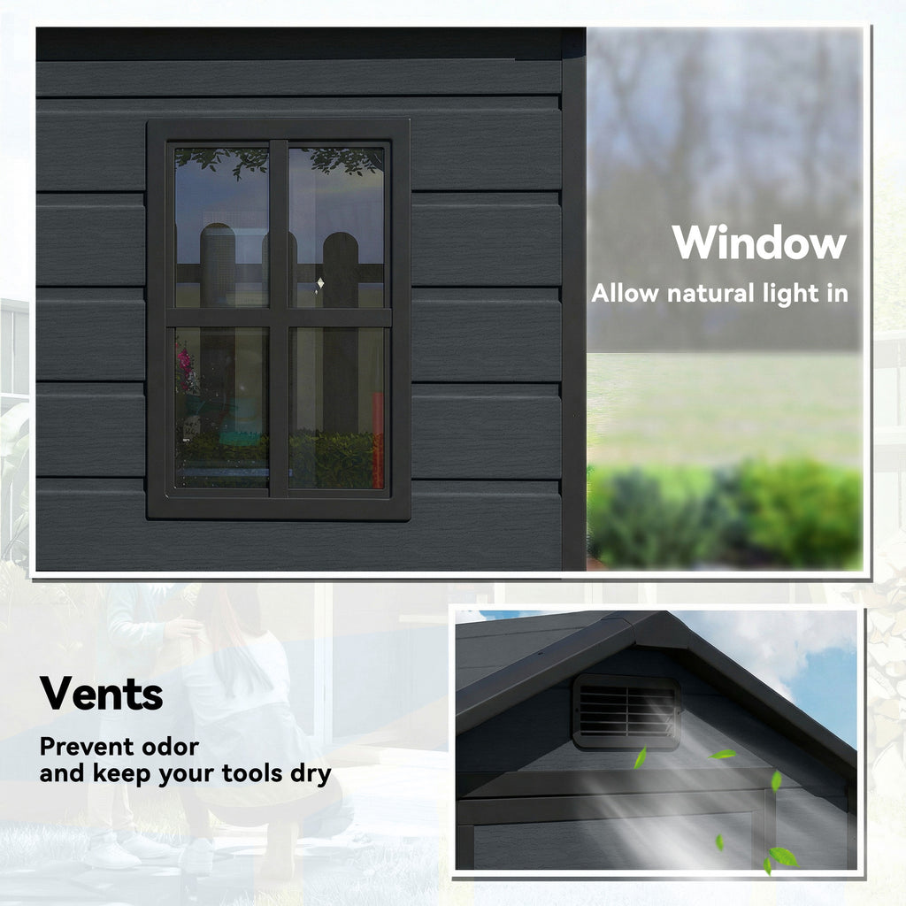 4' x 3' Plastic Garden Shed with Floor, Outdoor Small Shed with Lockable Door, Window and Vent, Dark Grey