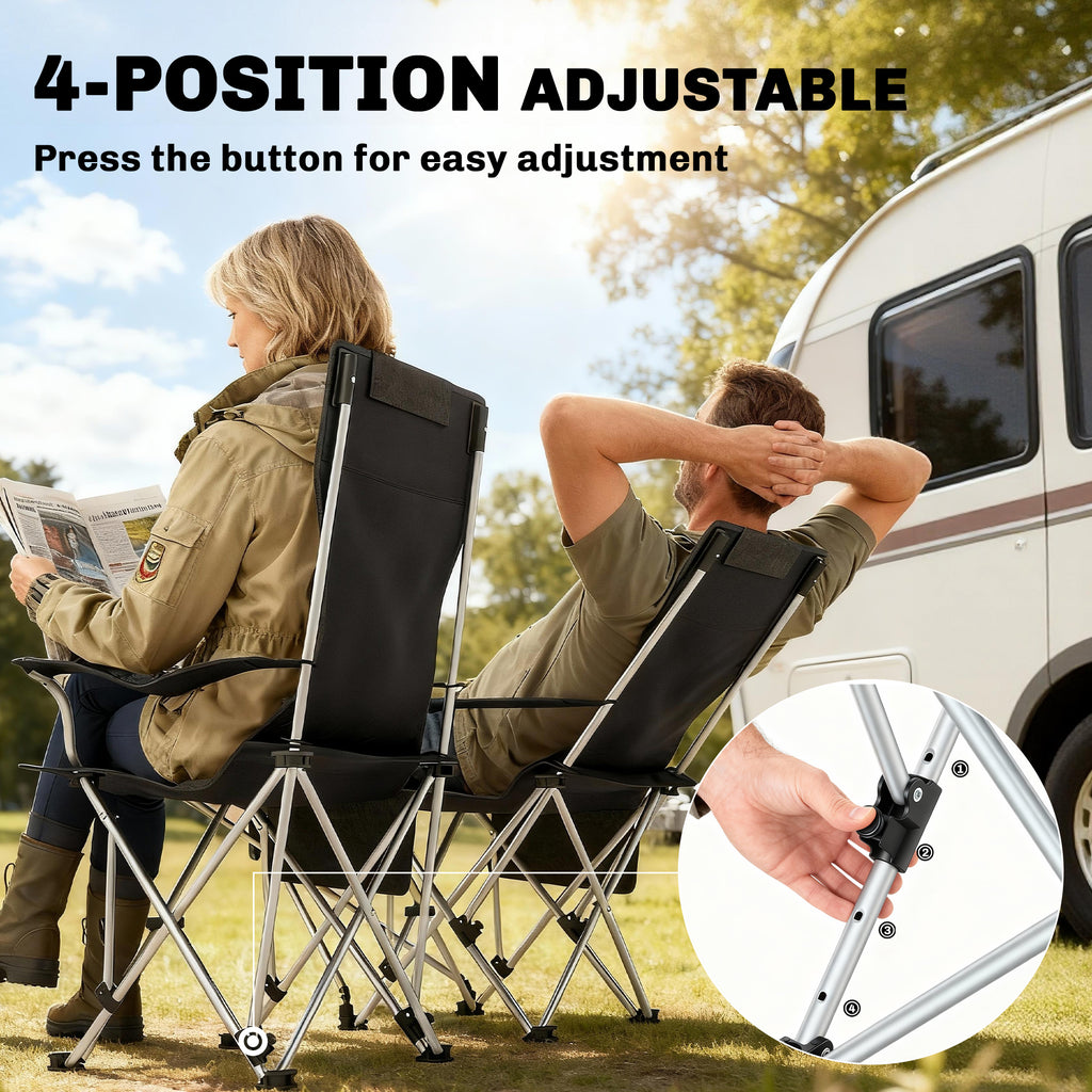 Set of 2 Reclining Camping Chair with Foot Rest, Folding Camping Chair w/ Headrest, Cup Holder, Storage Bag, Orange