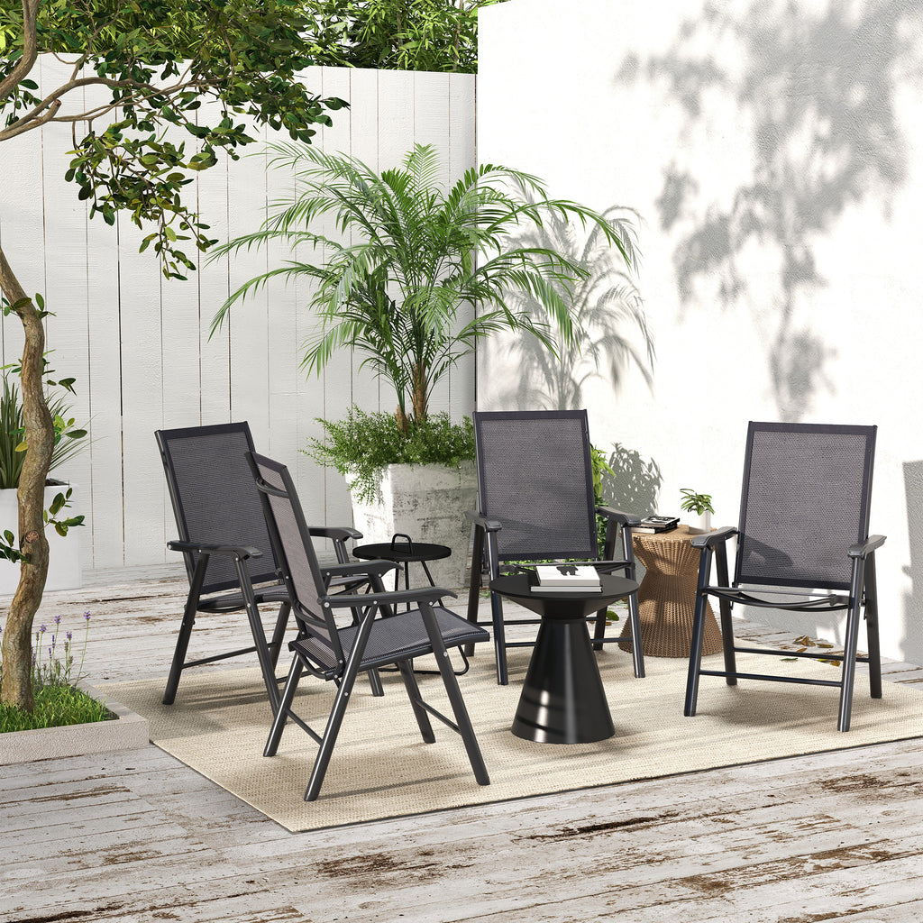 4-Piece Folding Chair Set for Relaxing on Patio Balcony Garden, Comfortable Outdoor Furniture with Armrests, Dark Grey