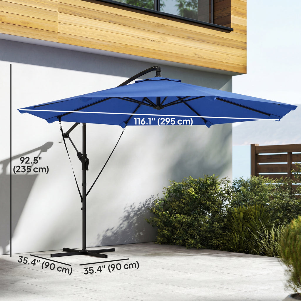 10FT Cantilever Patio Umbrella with 8 Ribs, Offset Patio Umbrella with Cover and Wind Ropes for Garden, Yard, Navy Blue
